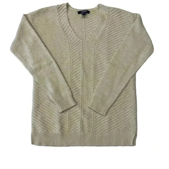 Chaps  White Cream Gold Glitter V Neck Knit Sweater Size XS - Picture 6 of 9